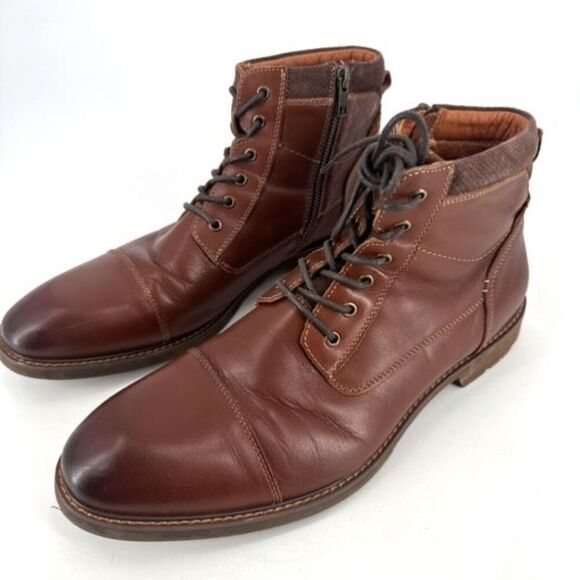 Florsheim Lodge Men's Cap Toe Lace Up Leather Ankle Boots Chestnut Size 13M - Picture 1 of 9